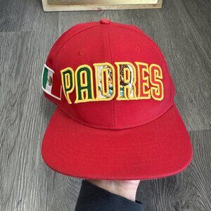 San Diego Padres Pro Standard Red SnapBack Hat Mexico Flag Side Patch Spell Out